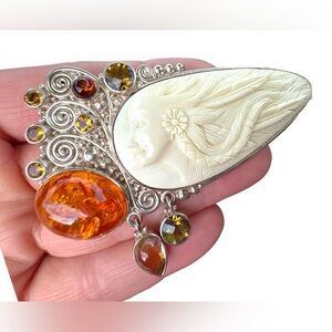 RARE  Sajen 925 Sterling silver brooch pendant Goddess